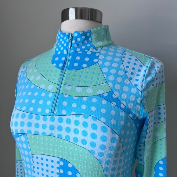 Ibkul Seafoam Green Dots Swirl Mock Neck Golf Sun Shirt Size Small - Picture 3 of 16